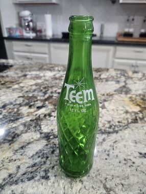 Vintage Teem Lime Soda Green Glass Bottle